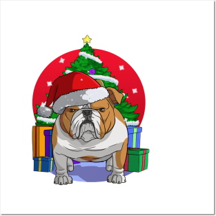 English Bulldog Santa Merry Christmas Posters and Art